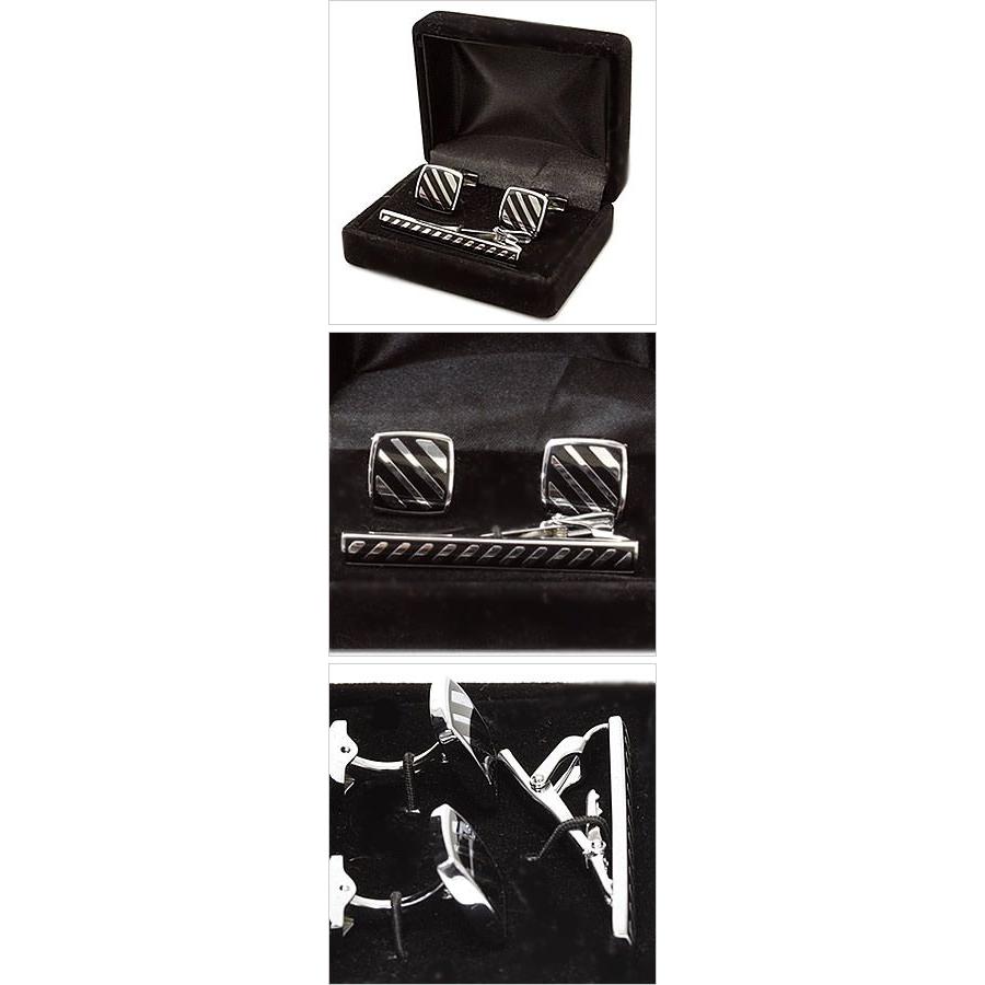 タイピン＆カフス＆ケースセット メンズ 紳士用 シルバー ブラック ネクタイピン カフスボタン カフリンクス カフス アクセサリー 収納ケース | スマートビズ | 01