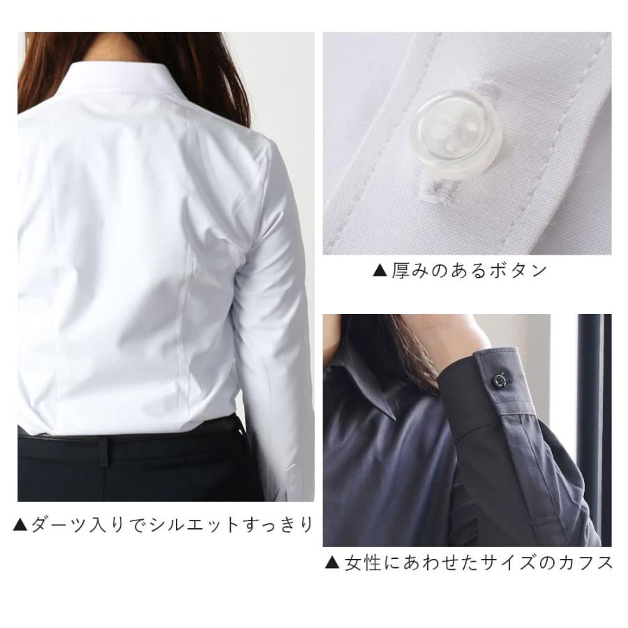 ワイシャツ レディース 長袖 ブラウス 事務服 オフィス 透けにくい レディースブラウス カッターシャツ 仕事 ビジネス 就活 白 ホワイト 黒 女性 [M便 1/2] | スマートビズ | 14