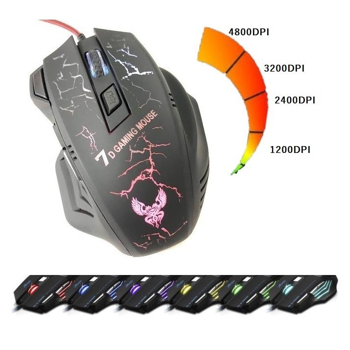 ゲーミング マウス 有線  光学式マウス 高性能  7色LED 光る DPI 4段階調節 4800DPI 高精度　アップ ゲーム   RGBライティング  繊細な操作 | ブランド登録なし | 03