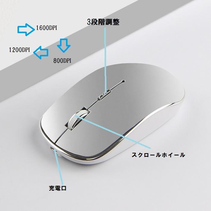 ワイヤレスマウス　mouse  無線マウス　Bluetoothマウス　PC タブレット スマホ iphone android　対応　小型 充電式 長時間 光学式 ワイヤレス マウス　LEDマウ | ブランド登録なし | 03