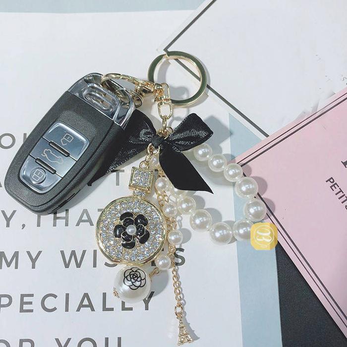 バッグチャーム リボン キラキラ ラインストーン香水デザイン エナメル