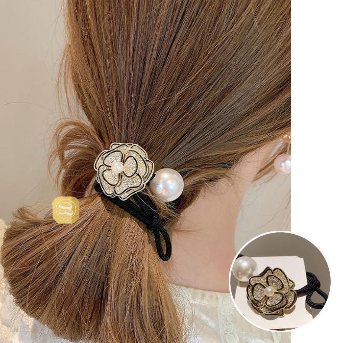 MUCHA カメリアポニー　ヘアゴム　ゴールド　巾着付き　【華やかな花型】　新品 ヴァンテーヌ ヘアゴム ポニーフック ヘアカフ カメリア