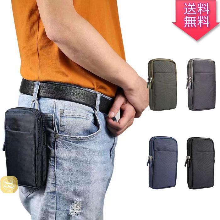ウエストポーチ ベルト掛け カラビナフック デニム調 キャンバス生地風