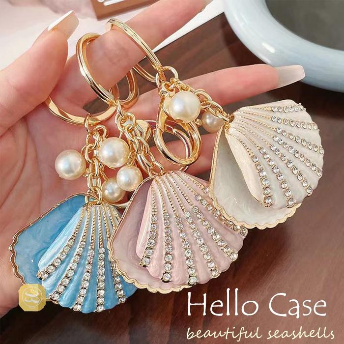 バッグチャーム 貝殻 キラキラ ラインストーン エナメル 金属 メタル