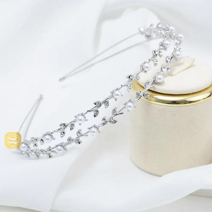 カチューシャ ラインストーン パール シルバー 二つワイヤー
