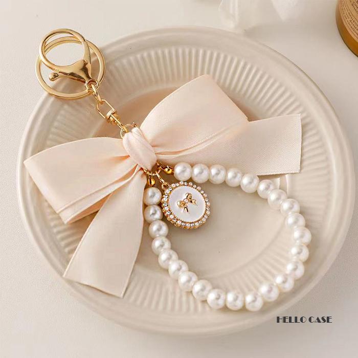 バッグチャーム リボン型バッグチャーム パール付き ライン