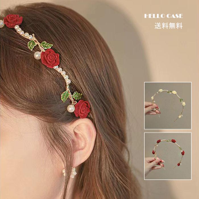 カチューシャ バラの花 パール 薔薇 ヘアバンド ヘアアクセサリー 発表