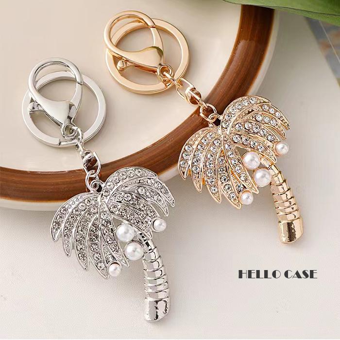 バッグチャーム 椰子の木 キラキラした パール付き 鍵 シルバー