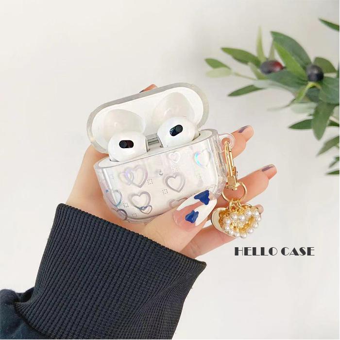 AirPods3 ケース ハートキーホルダー付き ハートデザインケース