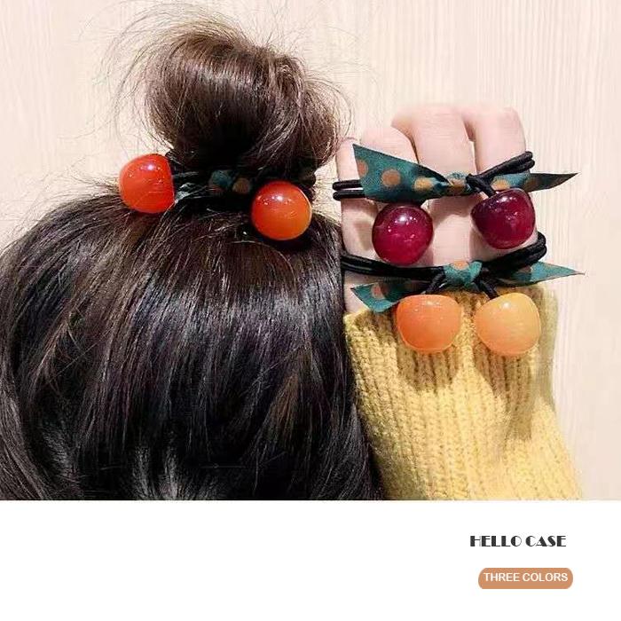 ヘアゴム おしゃれ ヘアバンド さくらんぼ 髪ゴム 2連 カワイイ キレイ