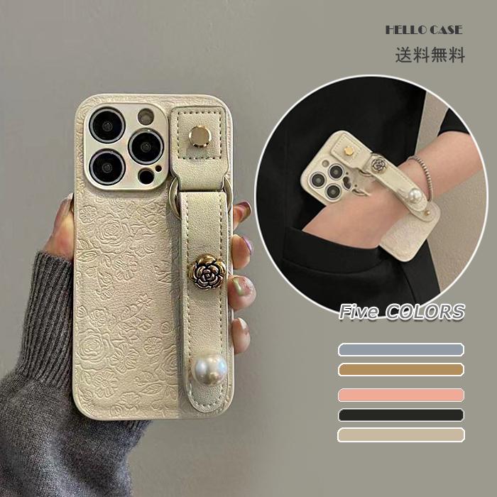 iPhone 16 花背面ケース iphone 薔薇 お洒落 ハンドベルト付きケース