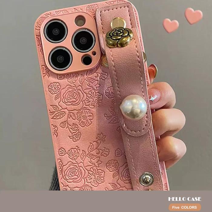 iPhone 16 花背面ケース iphone 薔薇 お洒落 ハンドベルト付きケース