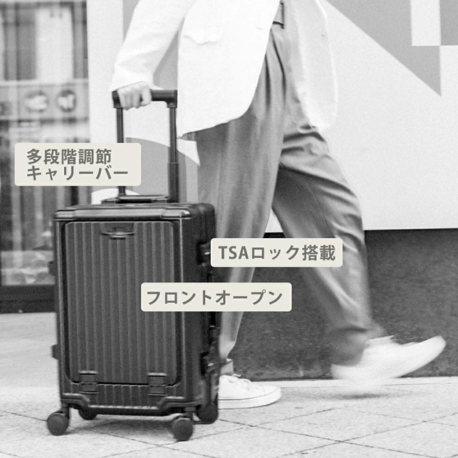特価4000円OFFクーポン★【キャスターカバー無料GET】スーツケース フロントオープン S / M USB充電ポート付 カップホルダー付 多機能 大容量 旅行 スーツケースの画像
