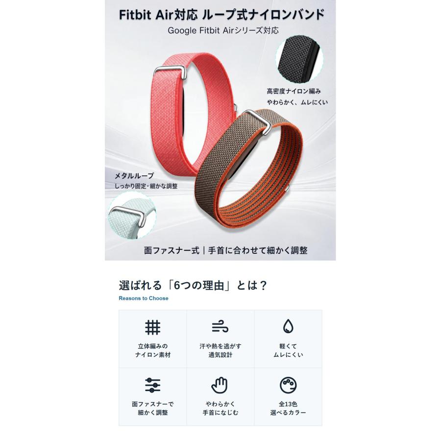 【留める・外す・調整するがスムーズ】Google Fitbit Air 交換ベルト 面ファスナー式 ナイロンバンド 簡単着脱 手首フィット 軽量 使いやすい 日常用 替えベルト |  | 03