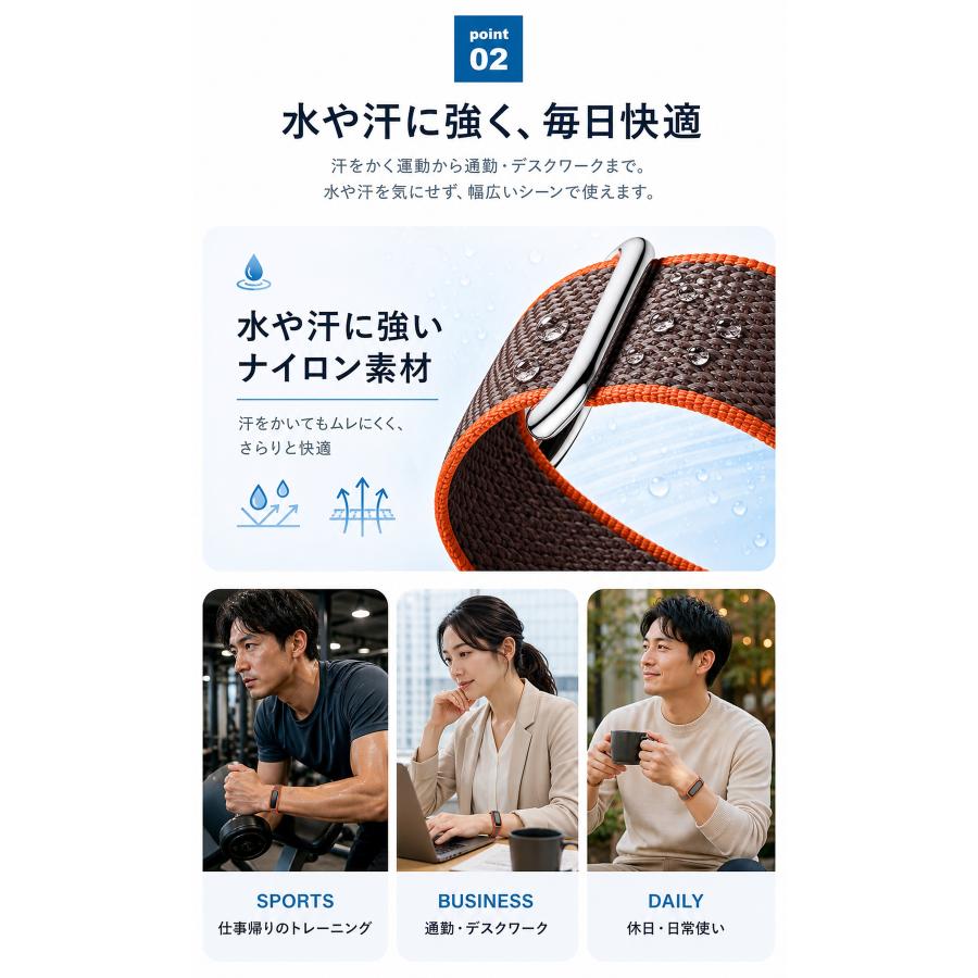 【留める・外す・調整するがスムーズ】Google Fitbit Air 交換ベルト 面ファスナー式 ナイロンバンド 簡単着脱 手首フィット 軽量 使いやすい 日常用 替えベルト |  | 06