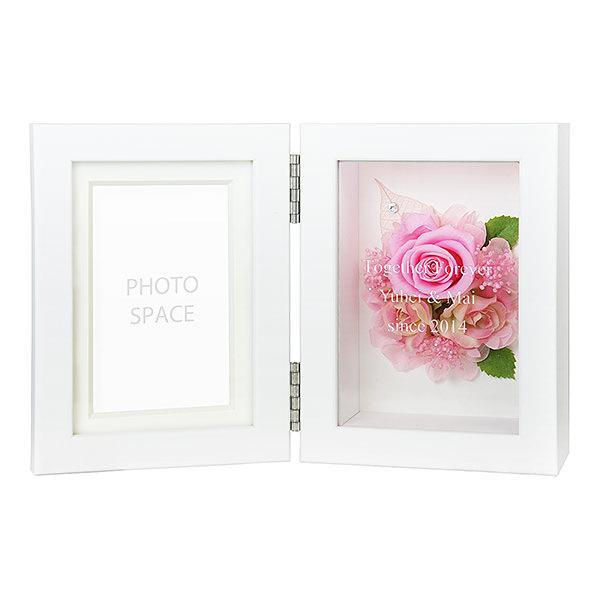 プリザーブドフラワー フォトフレーム ピンク S 名前が入るプリザ 写真たて 写真立て フォトフレーム 高価値セリー Eikonos Com