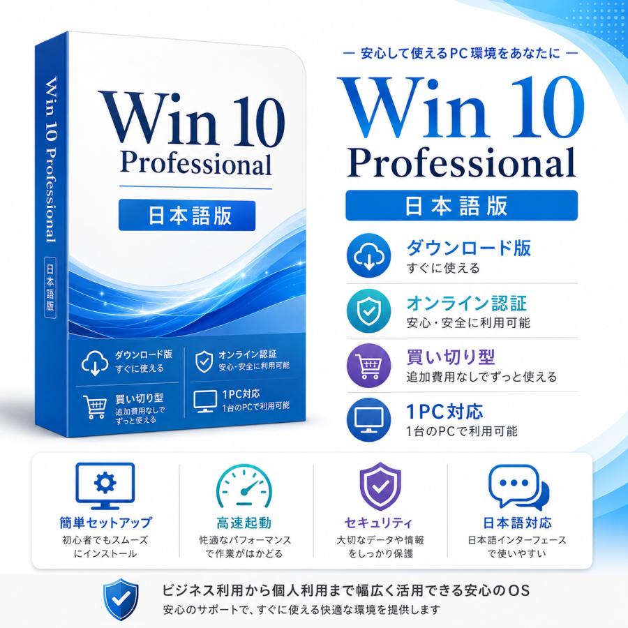 Win10 Pro 日本語版 1PC 永続ライセンス オンラインコード メール納品