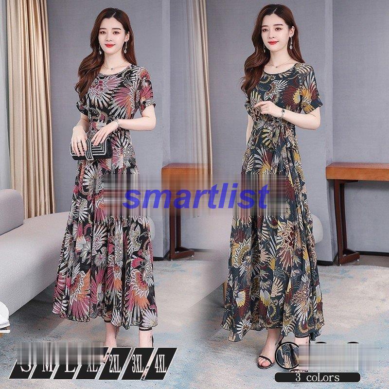 レディースファッション 定形外発送送料無料商品 ワンピース マキシワンピ シフォンワンピ 年春 ラウンドネック 半袖 着痩せ ボヘミアン風 花柄 レディースファッション フレア M572dvmsbe Ch1construtora Com Br