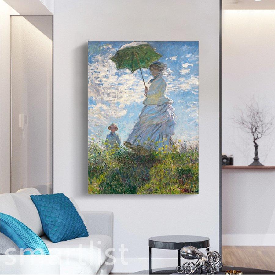 モネ 散歩、日傘をさす女 油絵 風景画 壁掛け 名画 ファブリック