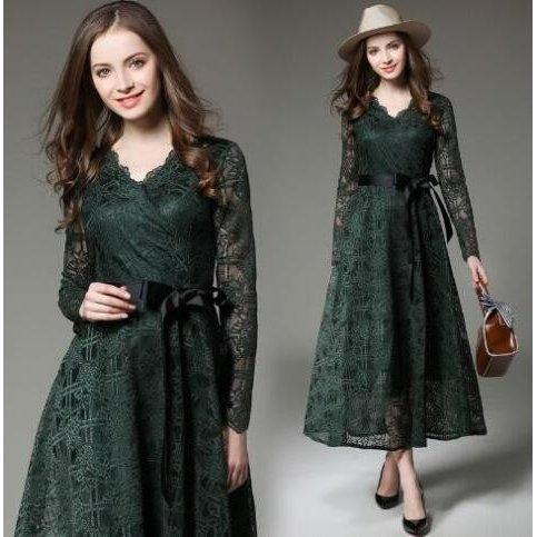 お求めやすく価格改定 結婚式コーデ 二次会 ロングワンピース カシュクール ワンピース 花柄レース グリーン 緑 ドレス パーティ 結婚式 ワンピース サイズ M Rencontreprescrire Com