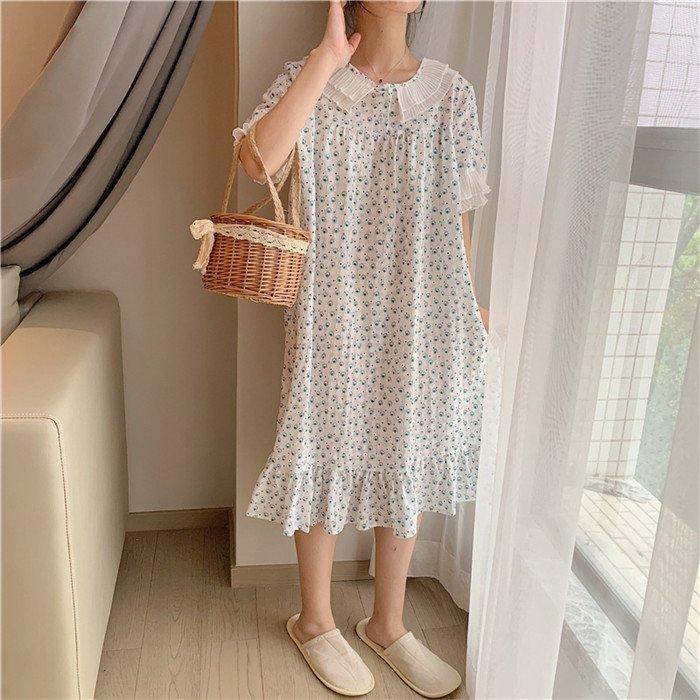 パジャマ レディース ルームウェア ルームワンピース 部屋着 寝間着 秋 夏 大人 寝巻き ワンピース ナイトウェア 可愛い 体型カバー シンプル 綿 柔らかい 花柄 ワンピース サイズ F Www Finstart Hr
