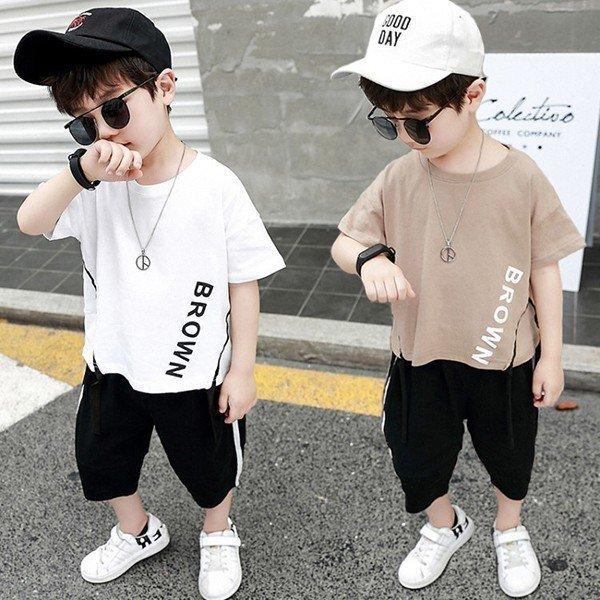 子供服 セットアップ 夏 男の子 子供ジャージ キッズ 韓国子供服 ジュニア 上下セット 半袖 Tシャツ 七分丈パンツ ベビー服 男児 おしゃれ 通学着 通園着 Qwpudxins3 ベビー キッズ マタニティ Editorialdismes Com