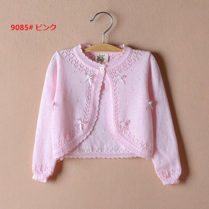 カーディガン 子供 子供服 ニット刺繍 ボレロ ピンク キッズボレロ