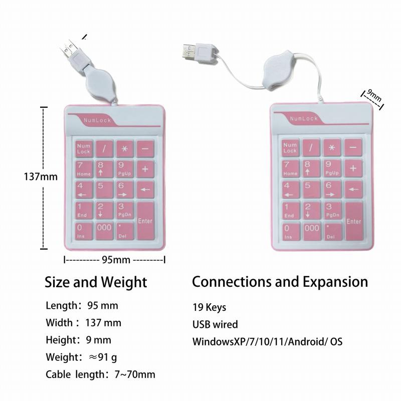 テンキー USBテンキー 防水 軽量 薄型設計 持ち運び 有線 19キー 000