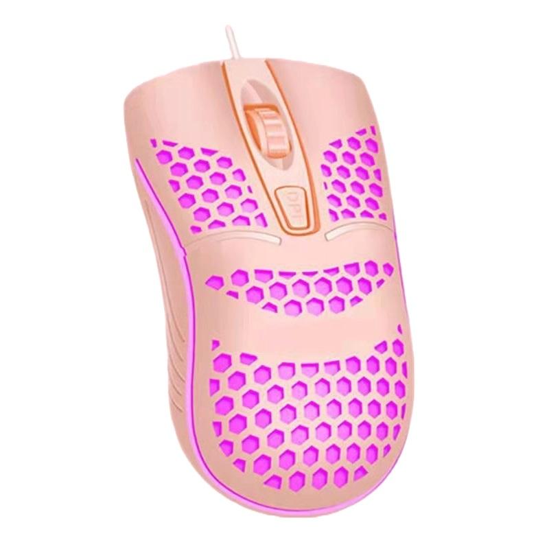 ピンクハニカムデザインマウス本体 ゲーミングマウス 有線 ハニカムデザイン RGBライト 光る 光学式マウス