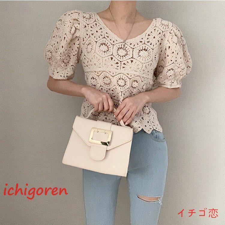 フリル ブラウス レース 半袖 バルーンスリーブ バルーン袖 夏 プルオーバー Tシャツ 花柄 ス レディース 透かし彫り 綿 コットン Vネック フリル ブラウス レース 半袖 バルーンスリーブ バルーン袖 夏