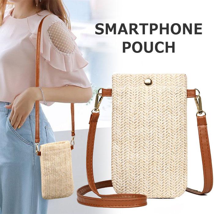 スマホショルダー ストローバッグ わら編み 麦わら スマホポシェット
