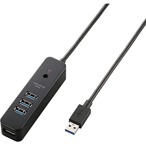 エレコム USB3.0 ハブ 4ポート ACアダプタ付 セルフ/バス両対応 マグネット付 ブラック MacBook / Surface Pro | 