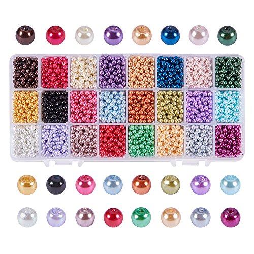 PH PandaHall 約5520個/箱 24色 4mm直径 ガラスビーズ パール ミックス 小さな サテン 光沢 丸玉 DIY・ジュエリー・ | 