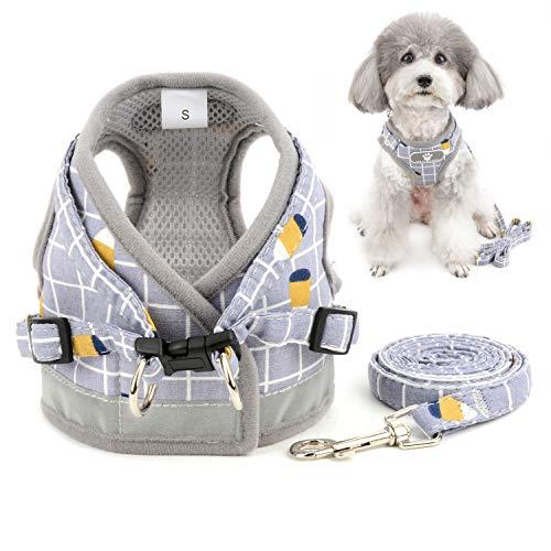 ZUNEA 犬 ハーネス リードセット 散歩 小型犬 ペット おしゃれ 可愛い ベスト 軽量 調節可能 胴輪 チェック柄 メッシュ ハーネス 猫 | 