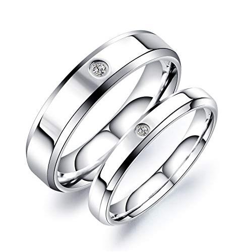Rockyu レディース 指輪 シルバー チタン カップル 恋人 キラキラ CZダイヤモンド リング 17号 結婚 婚約 人気プレゼント | 