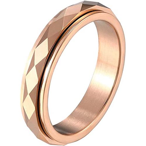 Rockyu指輪 レディース シンプル 人気 タングステン ピンクゴールドリング 菱形 回転可能 スピナーリング 幅6mm 18k 男女兼用 おし | 