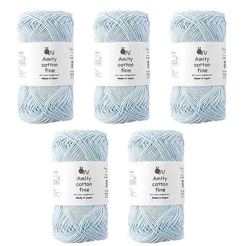 原ウール Knitworm アミティコットンファイン 5玉セット 中細 25g(約80m) 綿100% 日本製 107.水色 | 