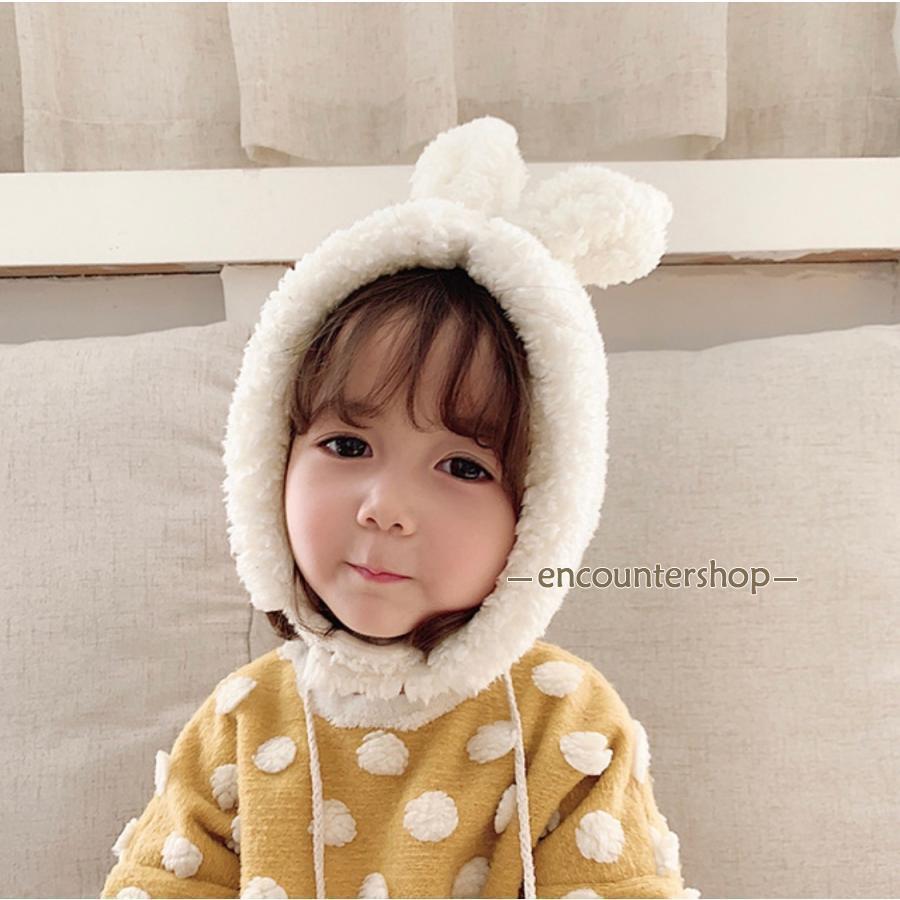 くま耳 うさ耳 もこもこ あったかい 帽子 ボンネット 赤ちゃん 子供 秋  