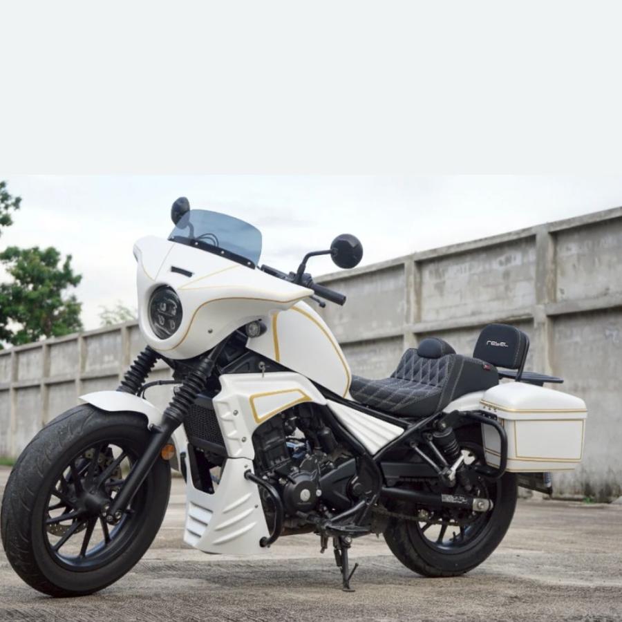 MAXNUS レブル250 カスタム 外装 8ピース フルカウルキット ホワイト×ゴールドライン HONDA Rebel250 (MC49) 2017〜2024対応の画像