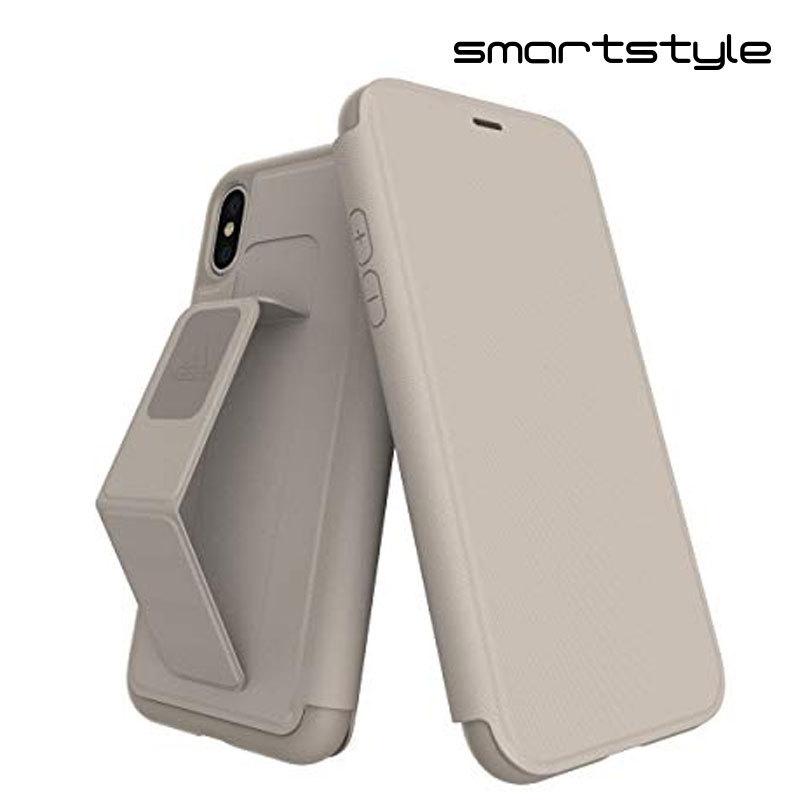 adidas アディダス iPhone X 手帳型ケース スタンド機能 グリップバンド付 スポーツ 耐衝撃 セサミ/プラチナメタリック | adidas Originals