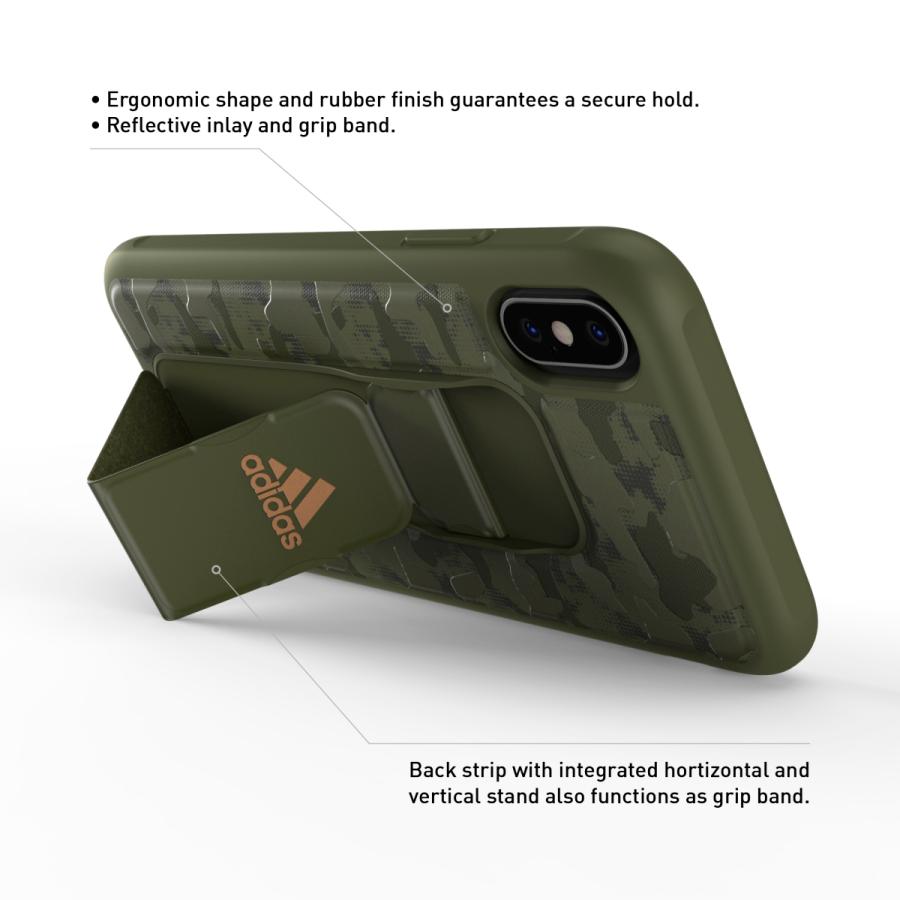 adidas アディダス iPhone X / iPhone XS ケース スマホケース グリップバンド付き スタンド機能 耐衝撃 カモ柄 オリーブカラー おしゃれ スマホカバー ブランド | adidas | 02