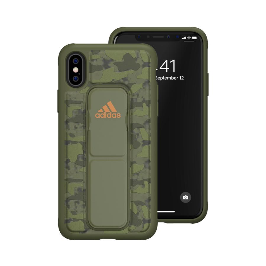 adidas アディダス iPhone X / iPhone XS ケース スマホケース グリップバンド付き スタンド機能 耐衝撃 カモ柄 オリーブカラー おしゃれ スマホカバー ブランド | adidas | 03