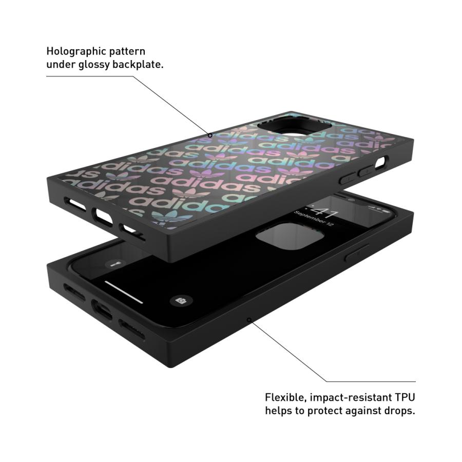 【処分品につき返品不可】adidas アディダス iPhone 11 Pro ケース スマホケース 耐衝撃 TPU スクエアケース ブラック x ホログラフィック 黒 おしゃれ ブランド | adidas Originals | 02