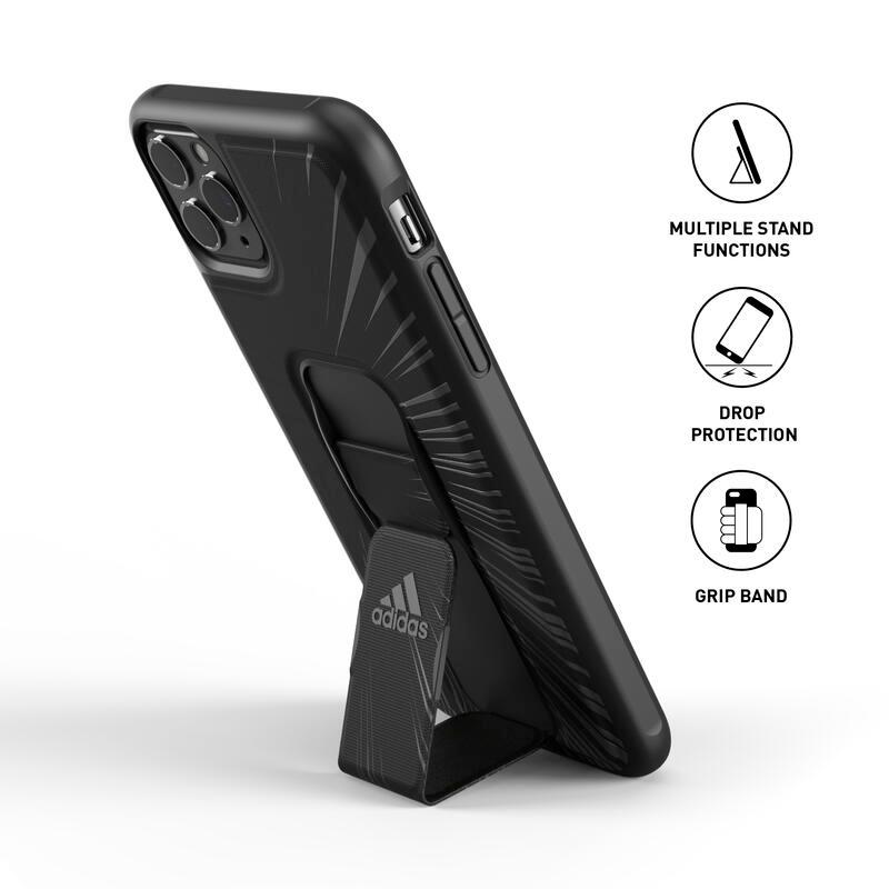 送料無料 adidas アディダス スマホケース iPhone ケース グリップバンド付き スタンド機能 耐衝撃 ［ ブラック 黒 グレー ］ | adidas | 03