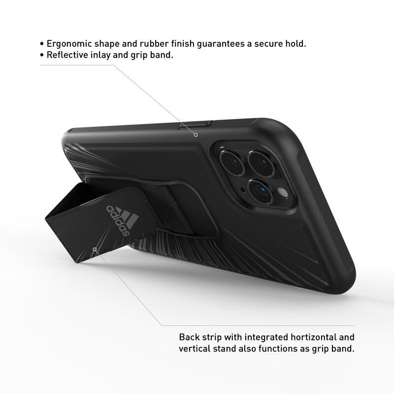 送料無料 adidas アディダス スマホケース iPhone ケース グリップバンド付き スタンド機能 耐衝撃 ［ ブラック 黒 グレー ］ | adidas | 04