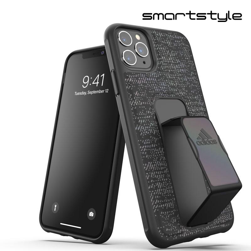 送料無料 adidas アディダス スマホケース iPhone ケース グリップバンド付き スタンド機能 耐衝撃 ［ ブラック 黒 グレー ］ | adidas | 01