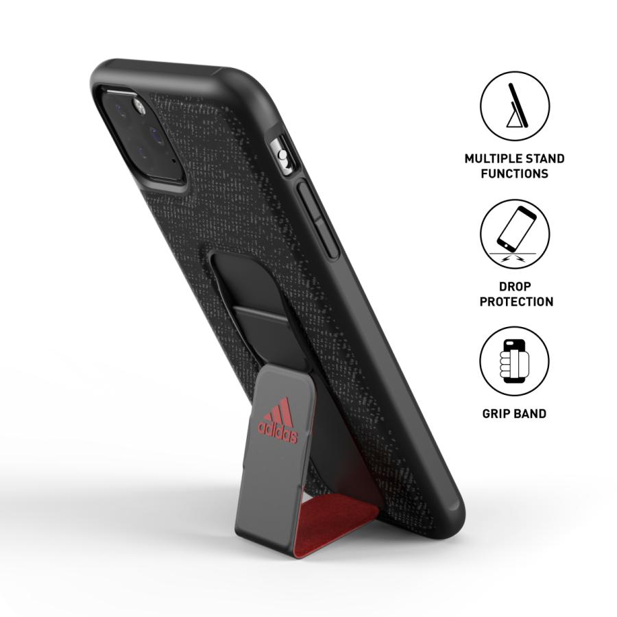 adidas アディダス iPhone 11 Pro Max ケース スマホケース グリップバンド付き スタンド機能 スポーツ仕様 耐衝撃 ブラック/レッド おしゃれ ブランド | adidas | 01