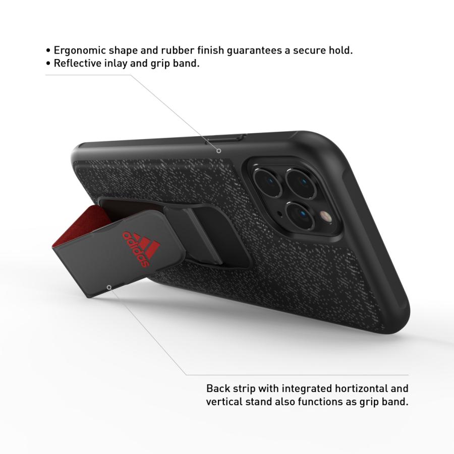 adidas アディダス iPhone 11 Pro Max ケース スマホケース グリップバンド付き スタンド機能 スポーツ仕様 耐衝撃 ブラック/レッド おしゃれ ブランド | adidas | 02