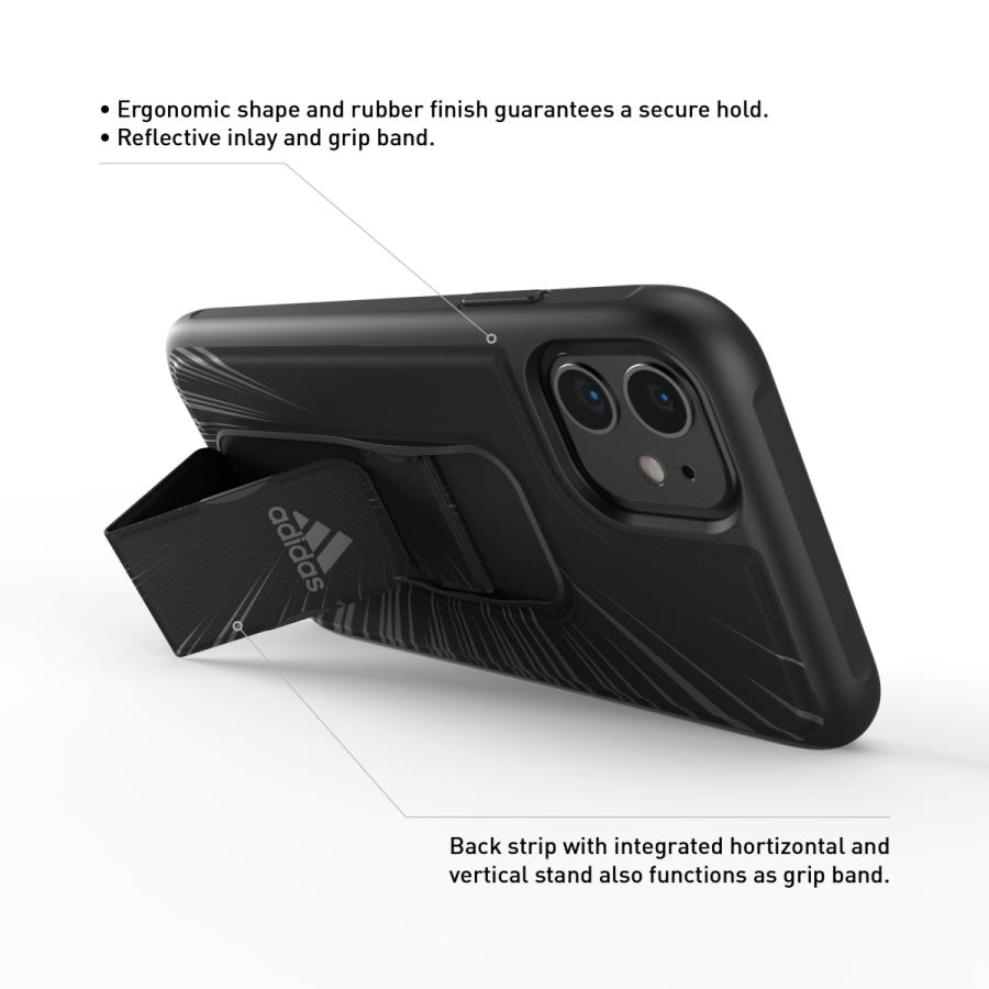 adidas アディダス iPhone 11 ケース スマホケース グリップバンド付き スタンド機能 耐衝撃 SS20 ブラック おしゃれ スマホカバー ブランド | adidas | 02