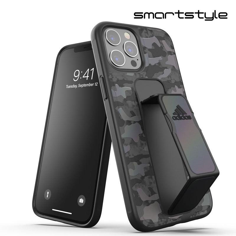 adidas アディダス iPhone 12 Pro Max ケース 6.7インチ スタンド機能 グリップバンド付き スポーツ仕様 耐衝撃 軽量 ランニング アウトドア カモ柄ブラック | adidas Originals